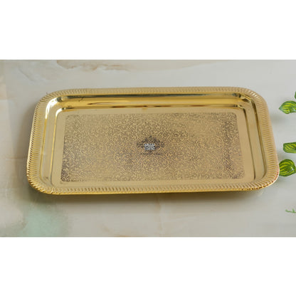 Brass Embossed Design Tray with beautiful Edges, Serveware, Tableware
