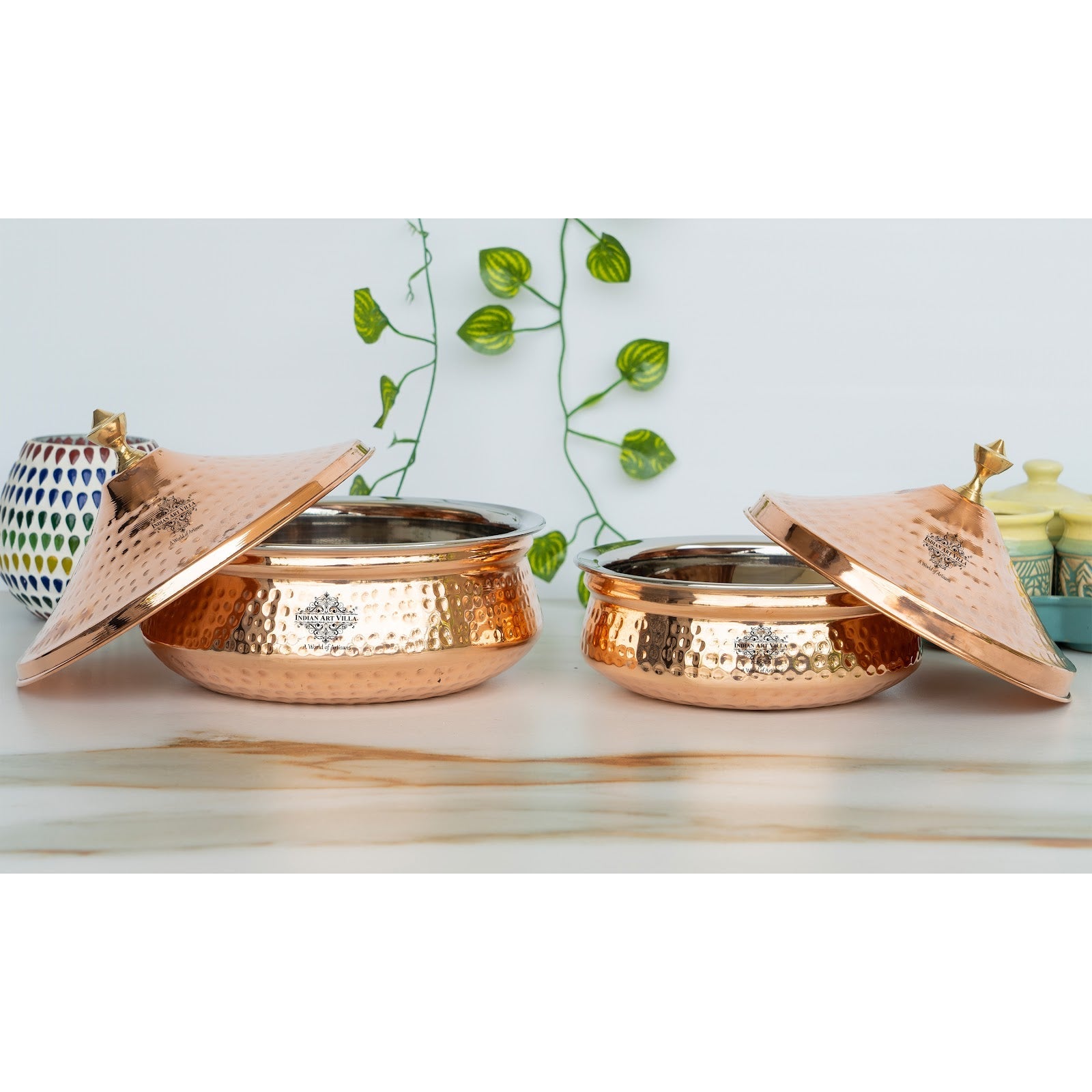 Steel Copper Handi with Copper Lid and Brass Knob, Copper Tableware
