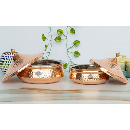 Steel Copper Handi with Copper Lid and Brass Knob, Copper Tableware
