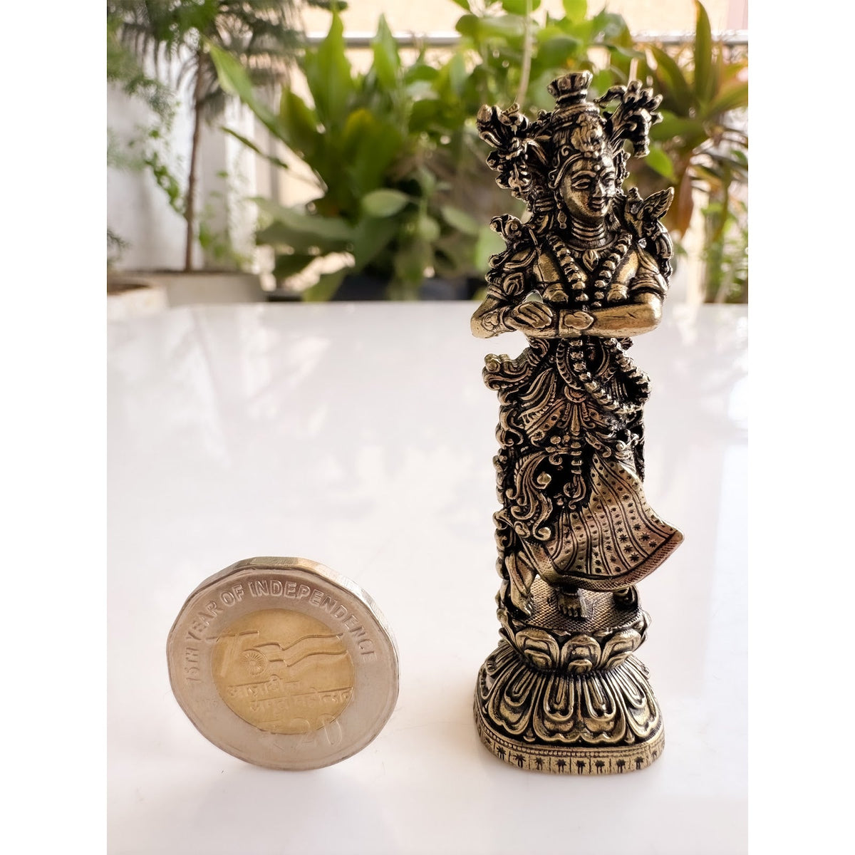 Pure Brass Miniature Handcrafted Radha Ji Idol For Home Mandir - 7.4 cm