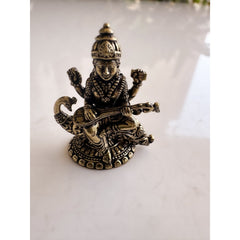 Brass Miniature Saraswati Ji Murti on Peacock - 2.90 CM