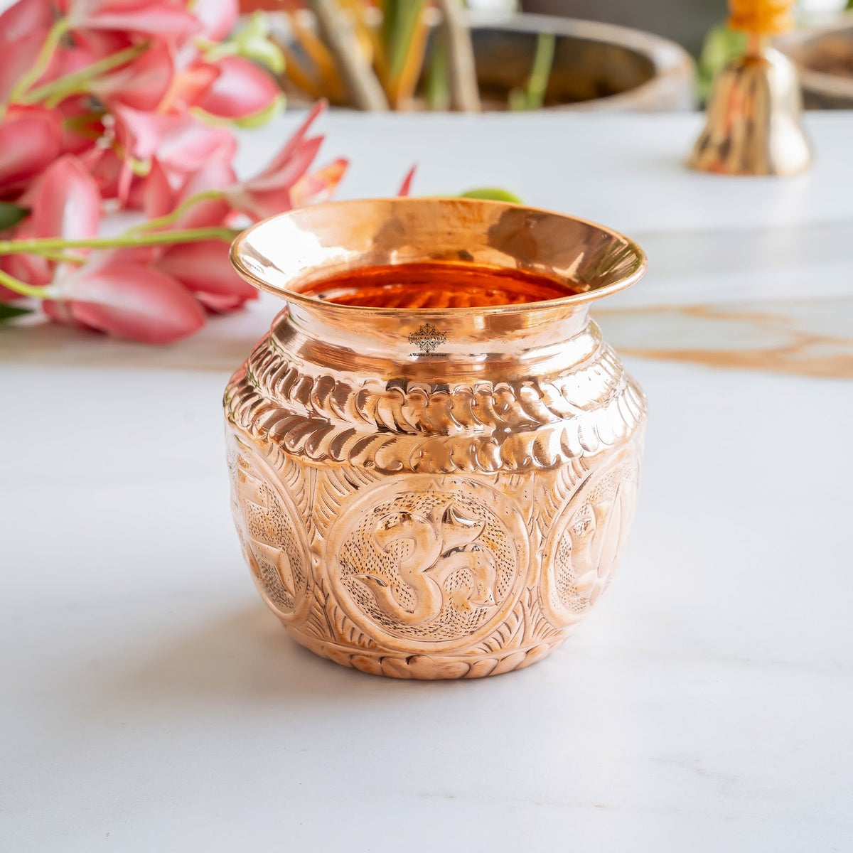 Pure Copper Lota with Om Design For Pooja - 700 ML