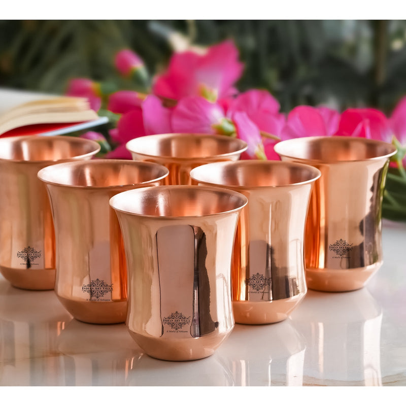 Pure Copper Plain & Hammered Design Glass, Drinkware, Tableware, Heavy Weight with 200 Grams
