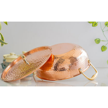 Pure Copper Kadhai With Lid & Inside Tin Lining