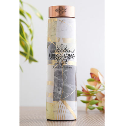 Pure Copper Water Bottle with Pyramid Shape Gold Print Design, 800 ML