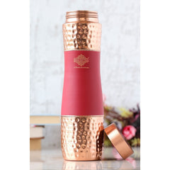 Pure Copper Bottle with Half Hammered and Half Silk Finish Color Design