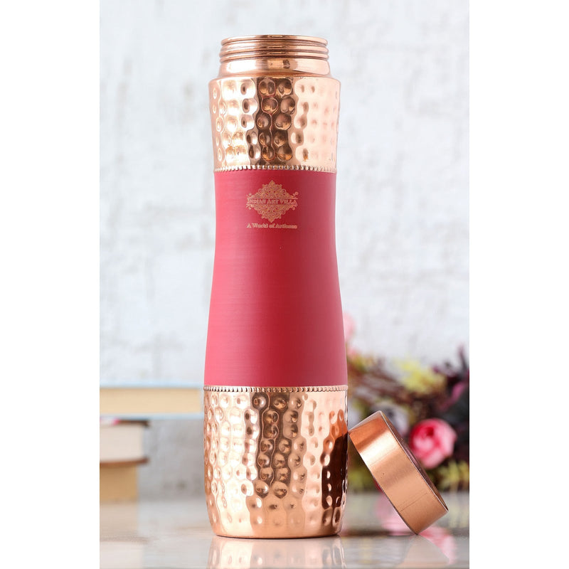 Pure Copper Bottle with Half Hammered and Half Silk Finish Color Design