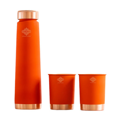 Pure Copper Bottle And Glass Set With Silk Finish Pyramid Design