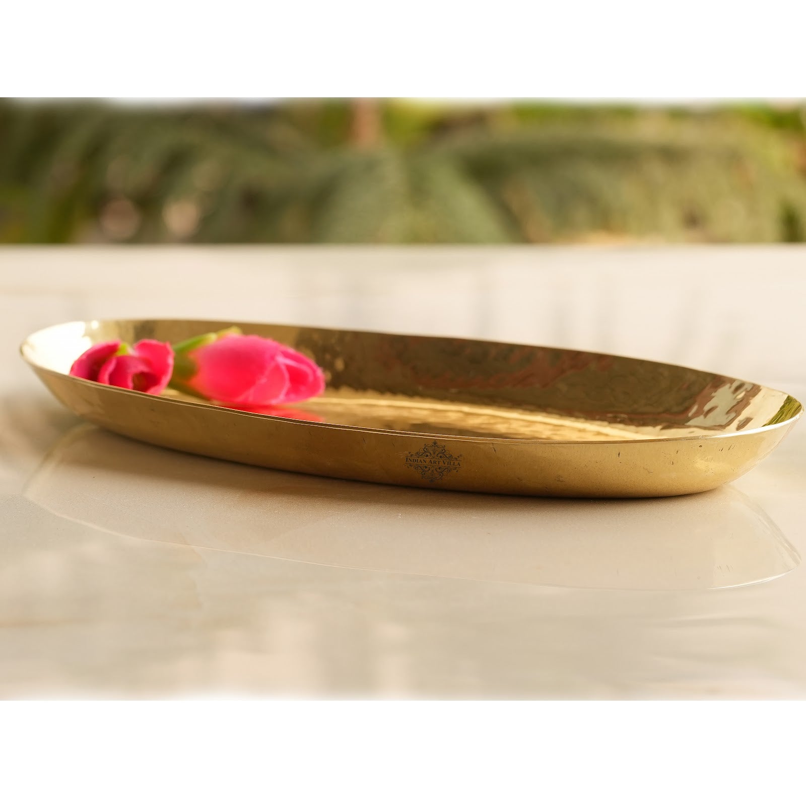 Handcrafted Pure Brass Oval Shape Platter, Tableware, Serveware, 10.67 cmx1.27 cm