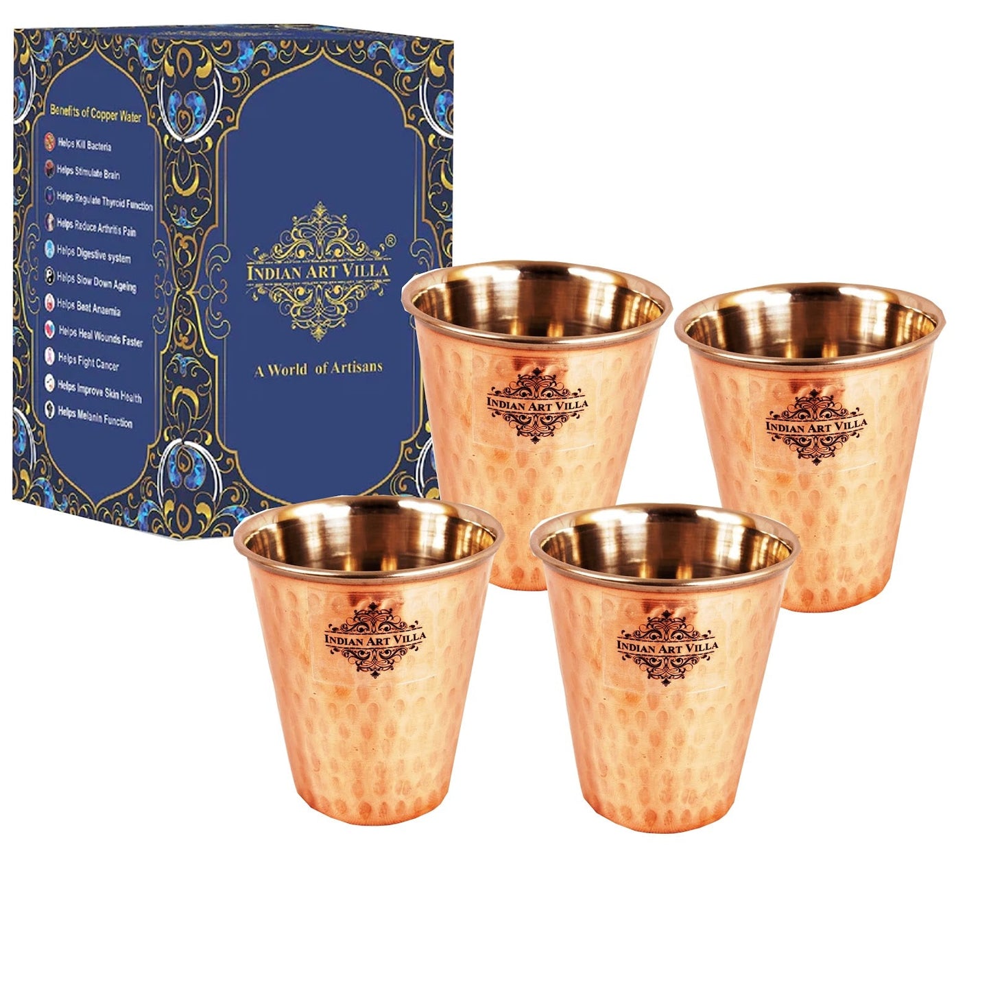 Pure Steel Copper Hammered Design Glass Drinkware Home Restaurant 300 ML