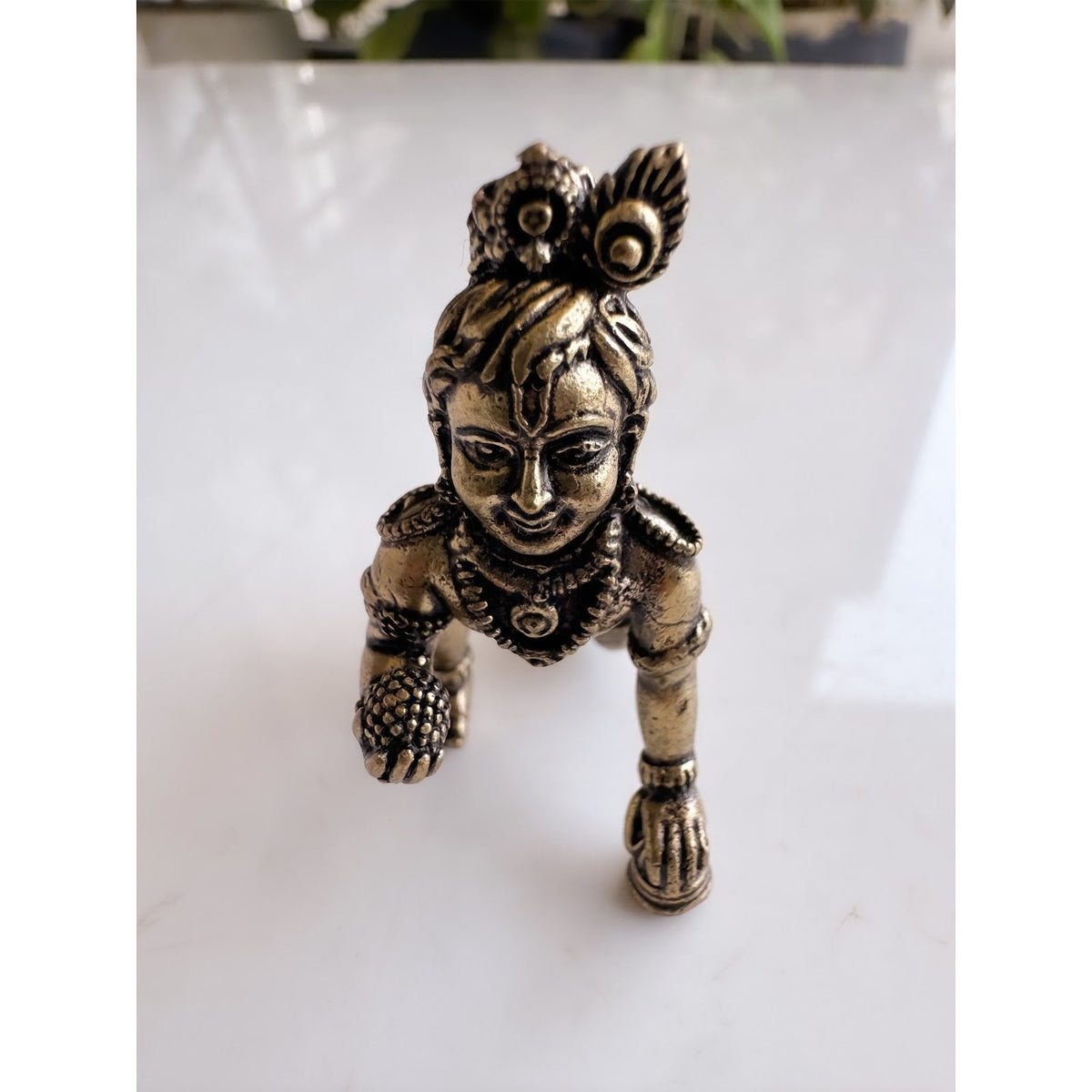 Pure Brass Miniature Laddu Gopal Krishna Ji Crawling Murti for Home Pooja