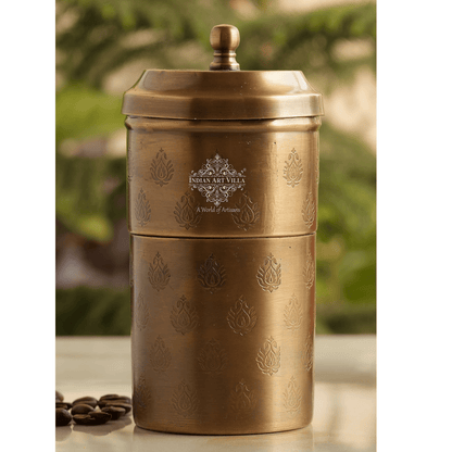 Pure Brass Coffee Filter Antique Dark Finished Embossed Design Medium Size