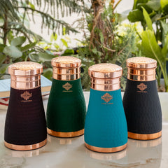 Pure Copper Hammered  Silk Finish Bedroom Bottle with Inbuilt Glass