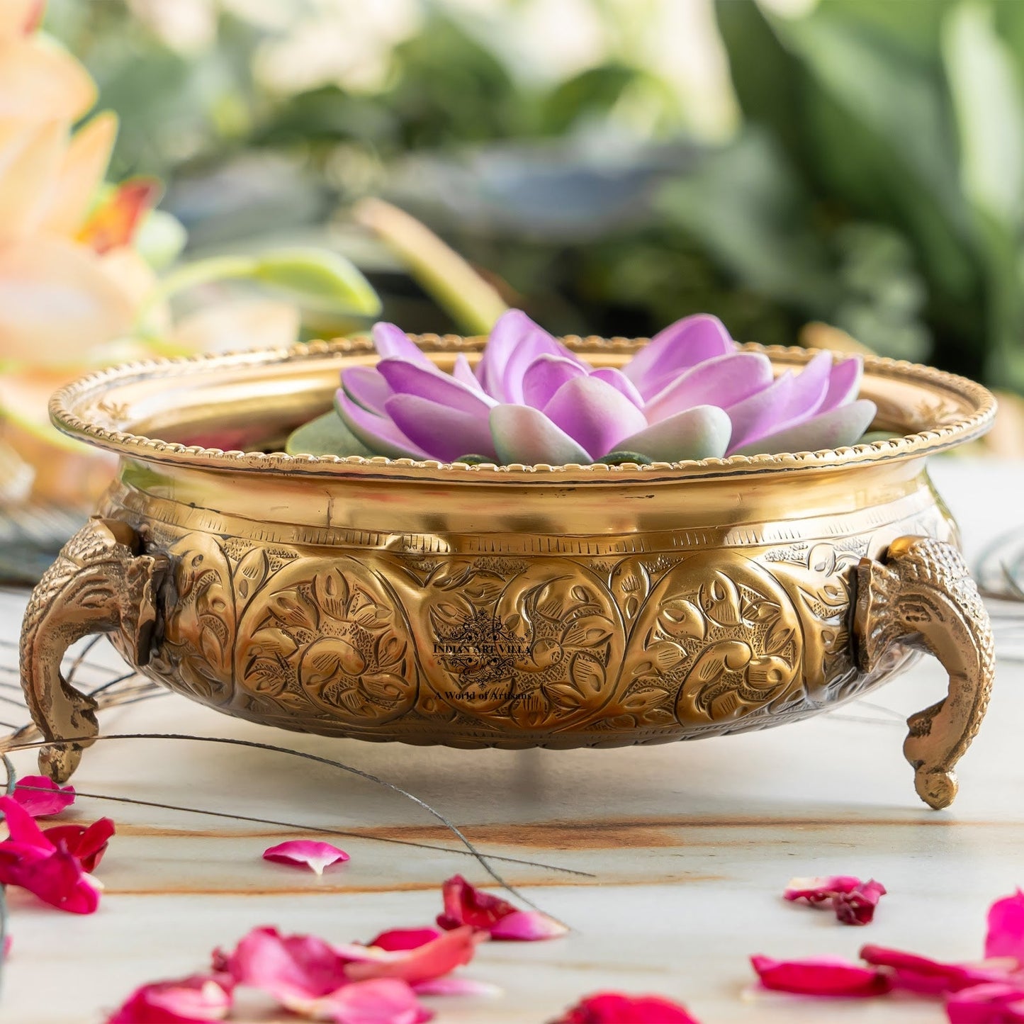 Brass Urli with Elephant Trunk and Embossed Design