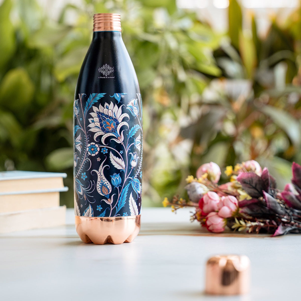 Copper Kalakriti Midnight Tulip Printed Bottle-1050 ML