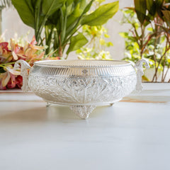 Silver Embossed Urli with Handles & Lotus Design for Home Décor - 1850 ML