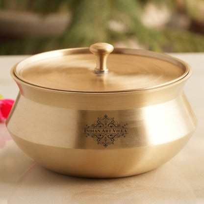 Pure Brass Designer Matt Finished Handi with Lid, Tableware, Serveware, 12cm