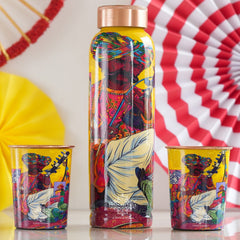 Rajasthani Meena "Padharo Mhare Desh" Printed Copper Bottle & Glass Set