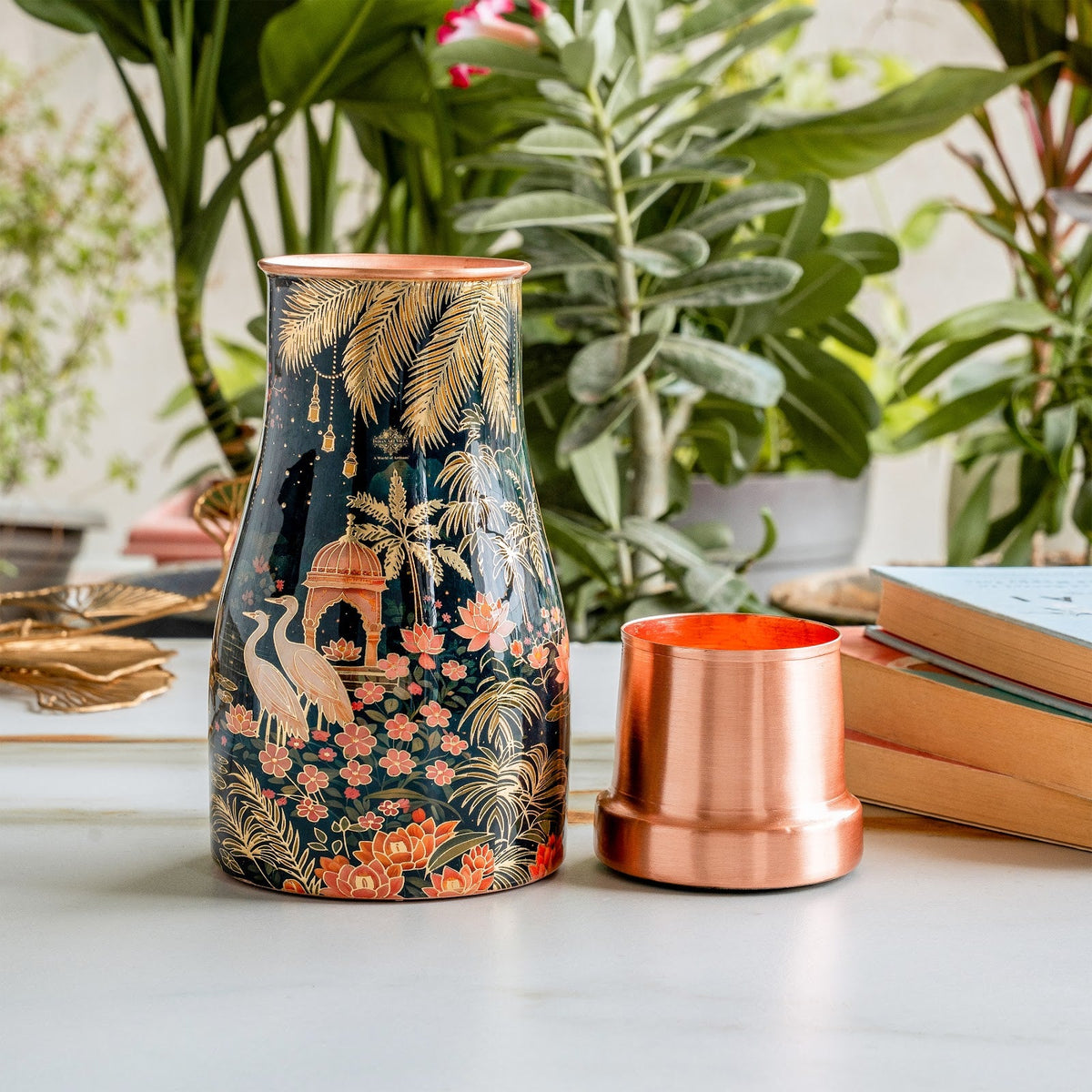 Pure Copper Tawar Kalakriti Print Bedroom Bottle - 950 ML