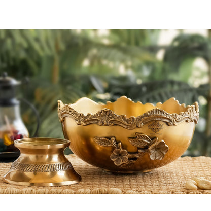 Brass Decorative Bowl With Handcrafted Floral Design