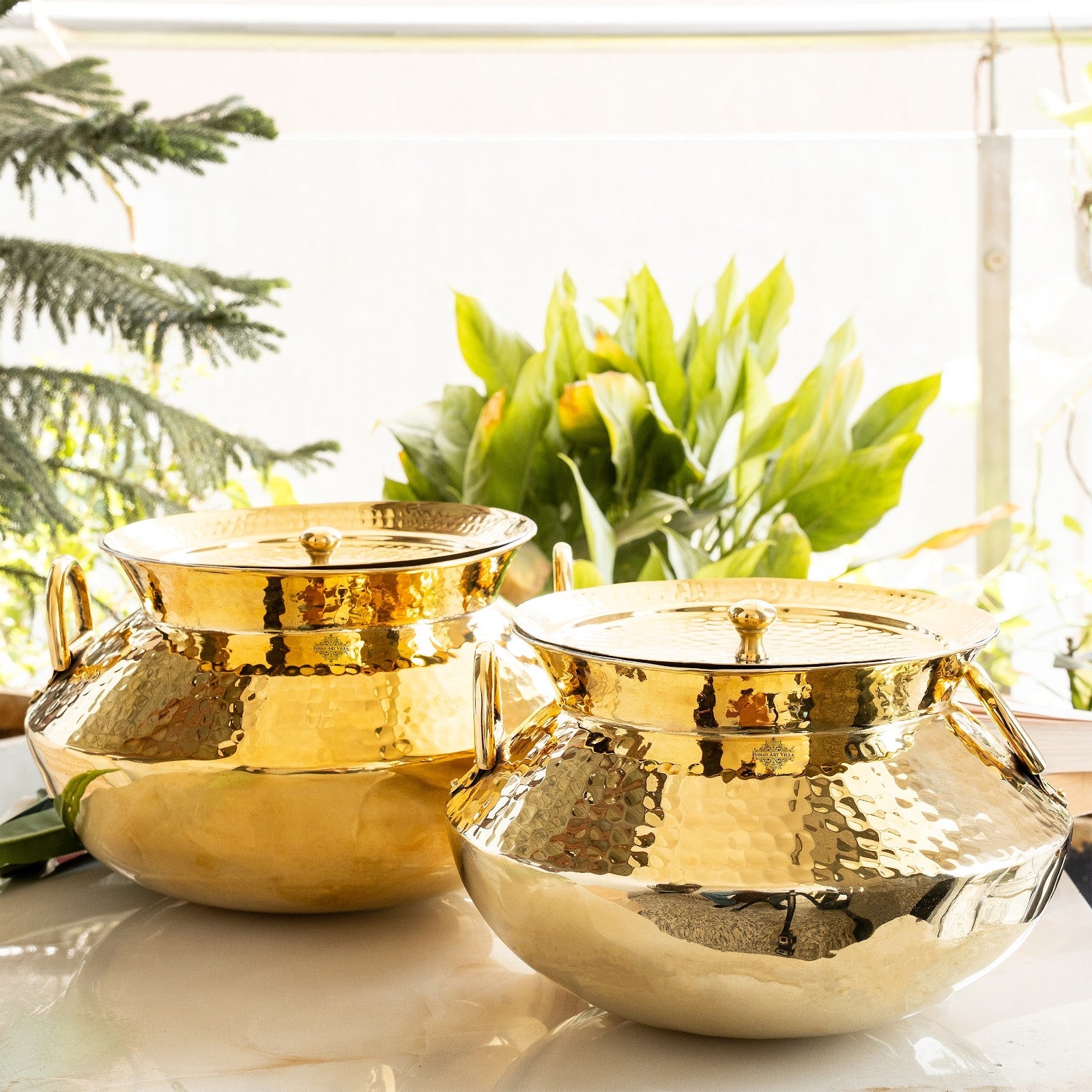 Pure Pital Handi with Tin Lining, Lid & Side Handles