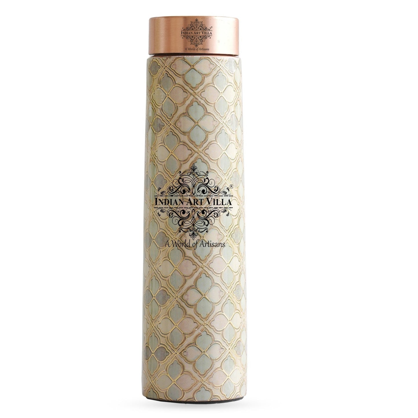 Pure Copper Water Bottle with Pyramid Shape Gold Print Design, 800 ML