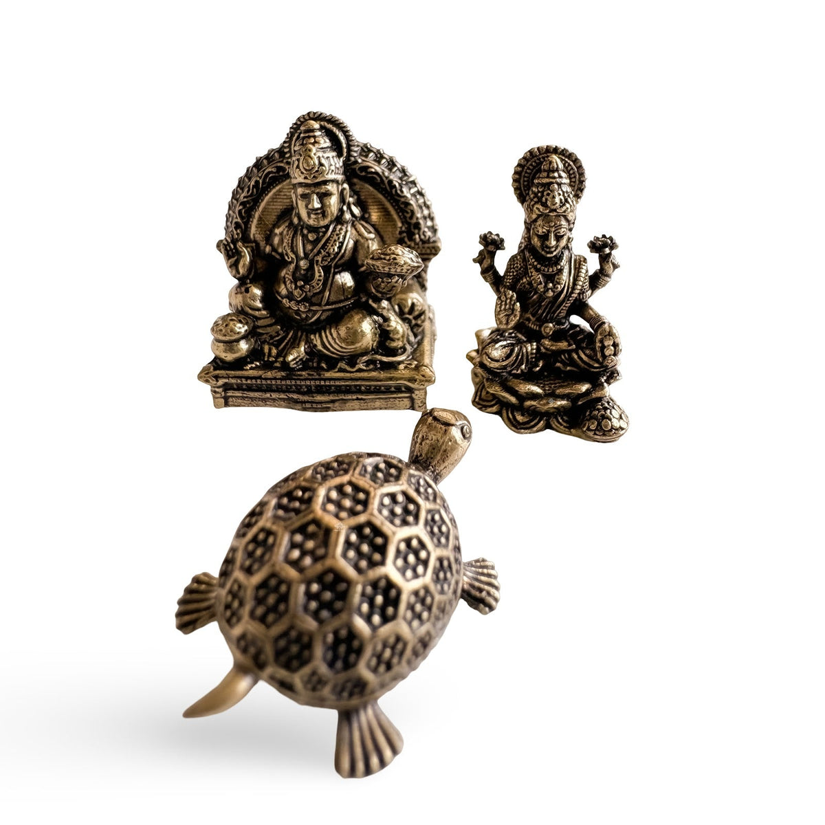 Pure Brass Miniature Dhan-Vaibhav Wealth Murti Combo Set