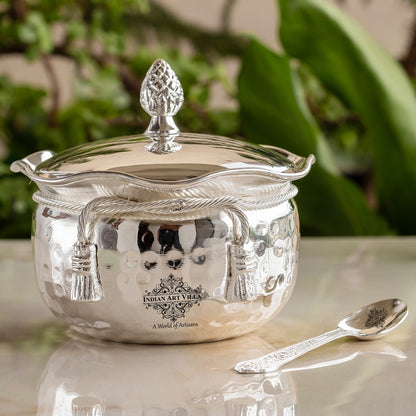 Luxury Silver-Plated Bowl with Hammered Finish & Matching Spoon – Elegant Gift Set for All Occasions