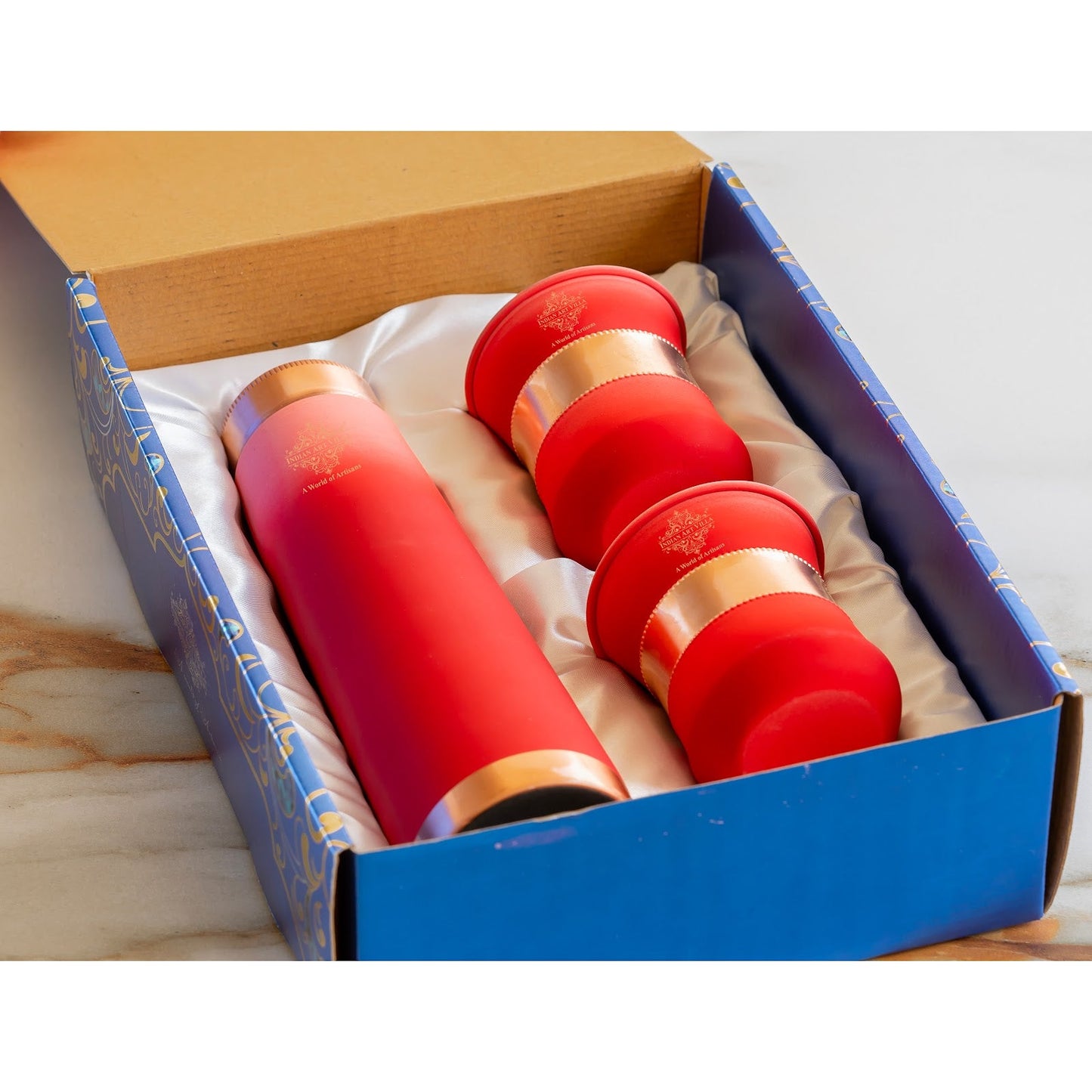 Pure Copper Bottle Pyramid  Shape With 1 Bottle &  2 Glass Set