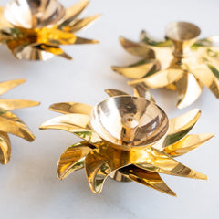 Brass Sunflower Design Diya Set of 4 -Temple Rituals & Traditional Gifting