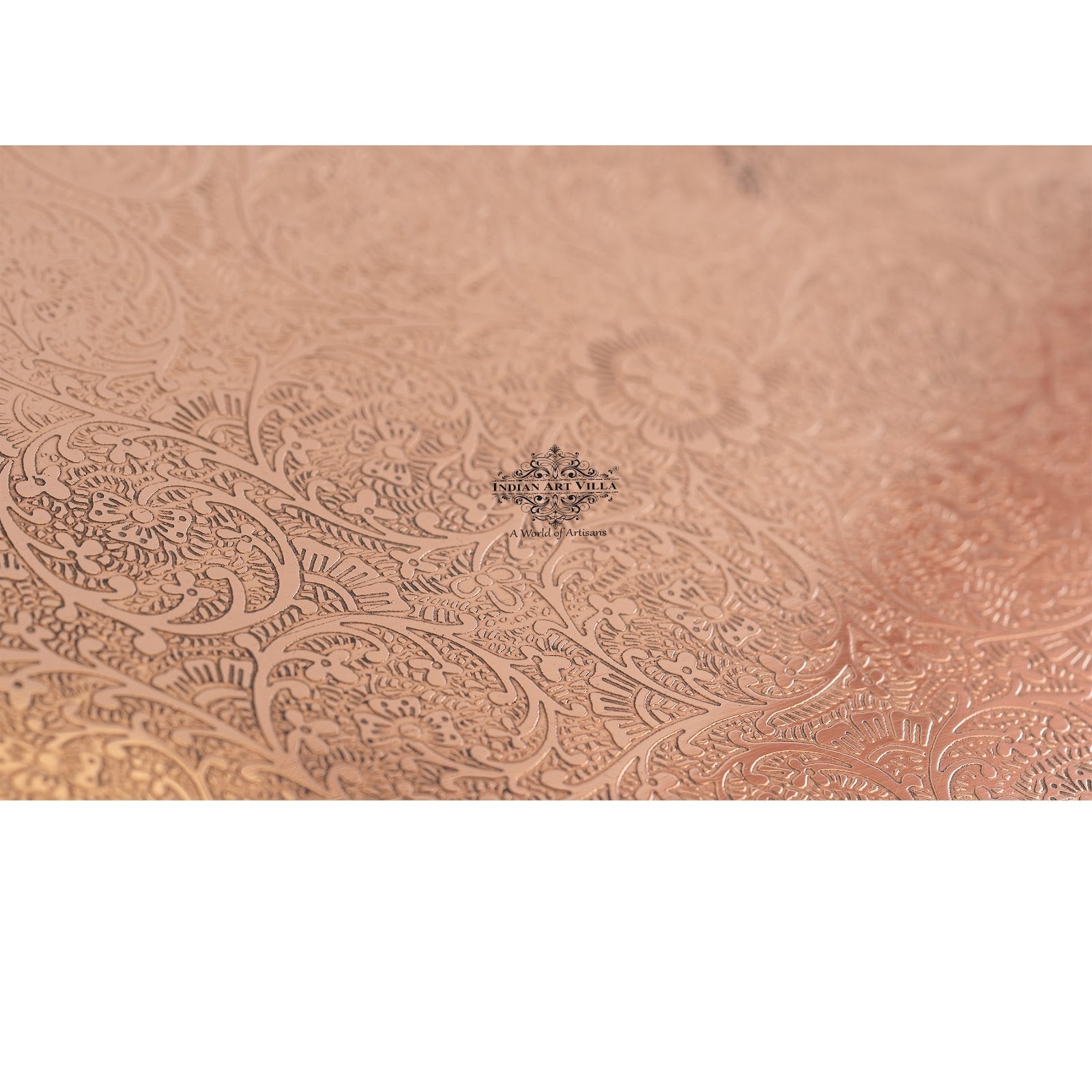 Pure Copper Embossed Flower Design Rectangular Tray - 26.92 cm Length