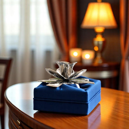 Silver-Plated Lotus Design Candle Stand – Elegant Handcrafted Decor for Festive, Spiritual & Home Ambience – Ideal for Tealight Holding and Table Centerpiece