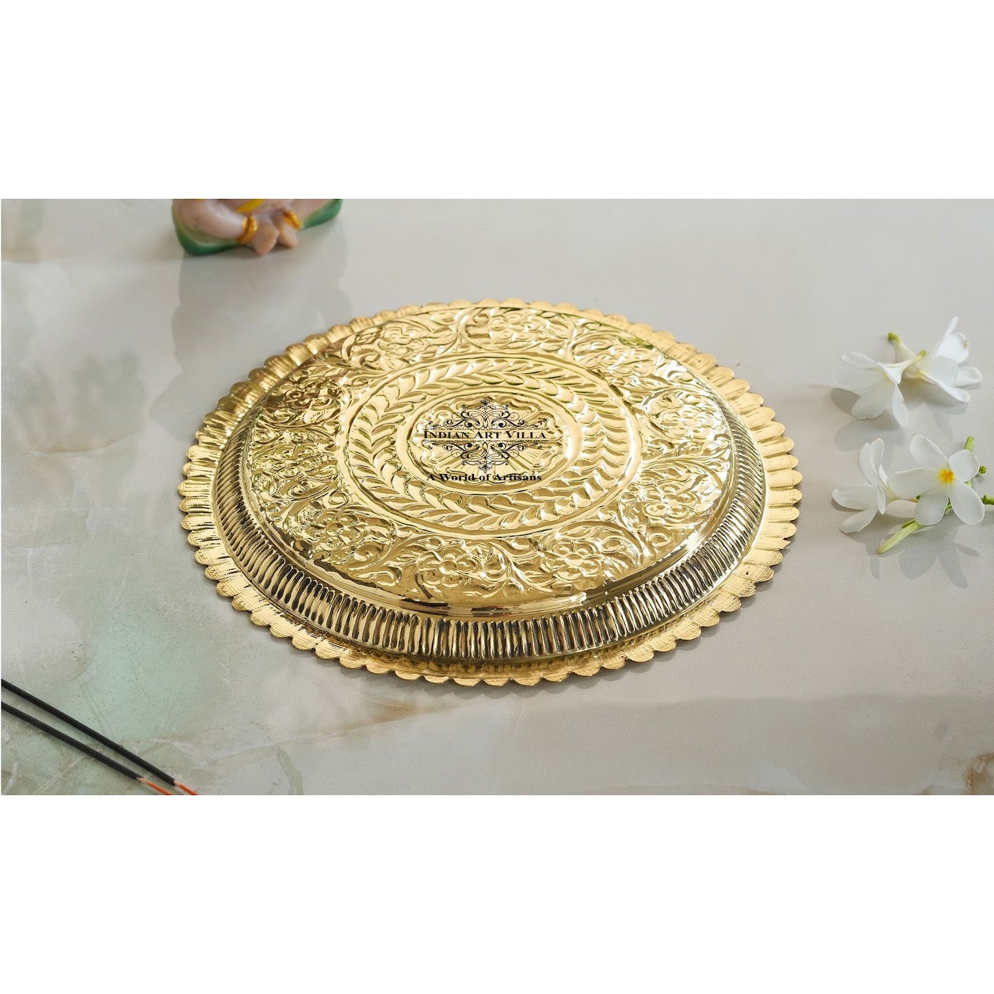 Pure Brass Flower Design Pooja Thali Plate,Poojan Temple Home