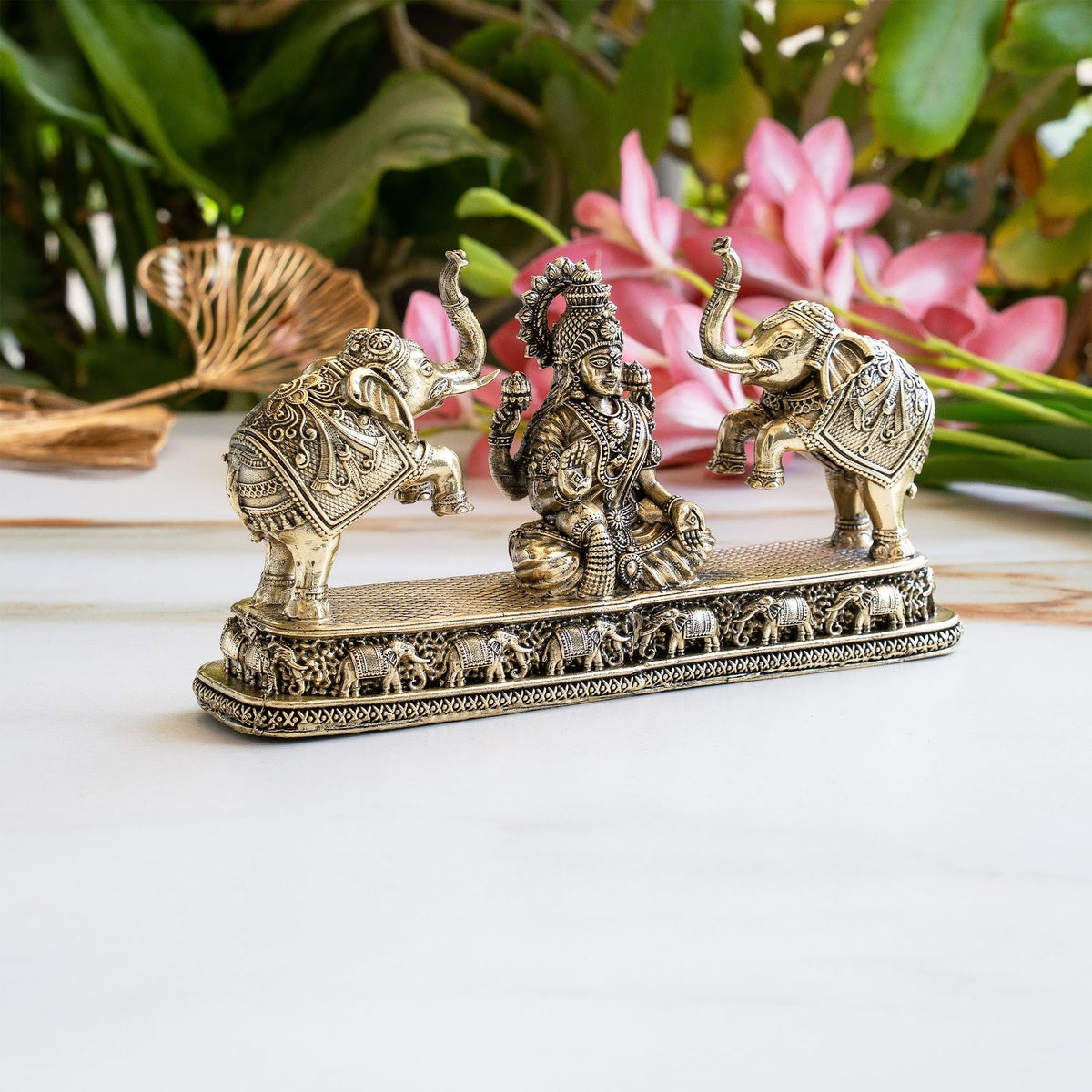 Brass Lakshmi Idol with Elephant Design - Pooja Home Temple Décor and Gifting