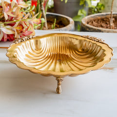 Pure Brass Decorative Platter with Scalloped Edge & Ornate Design - 33.78 cm