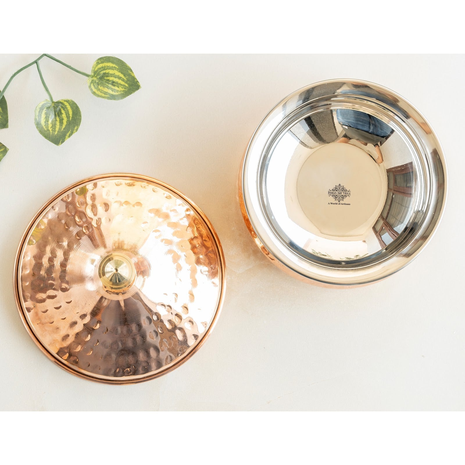 Steel Copper Mughlai Handi with Copper Lid and Brass Knob, 330 ML & 1350 ML – Hammered Design Serveware, Perfect for Home & Restaurant Use
