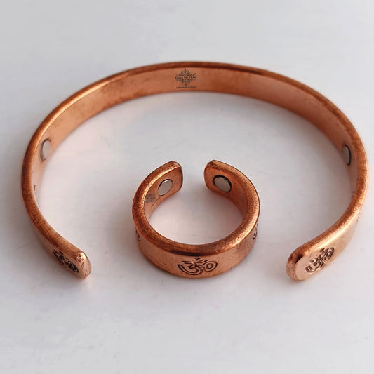 Pure Copper Om Design Bangle with Magnet & Matching Ring