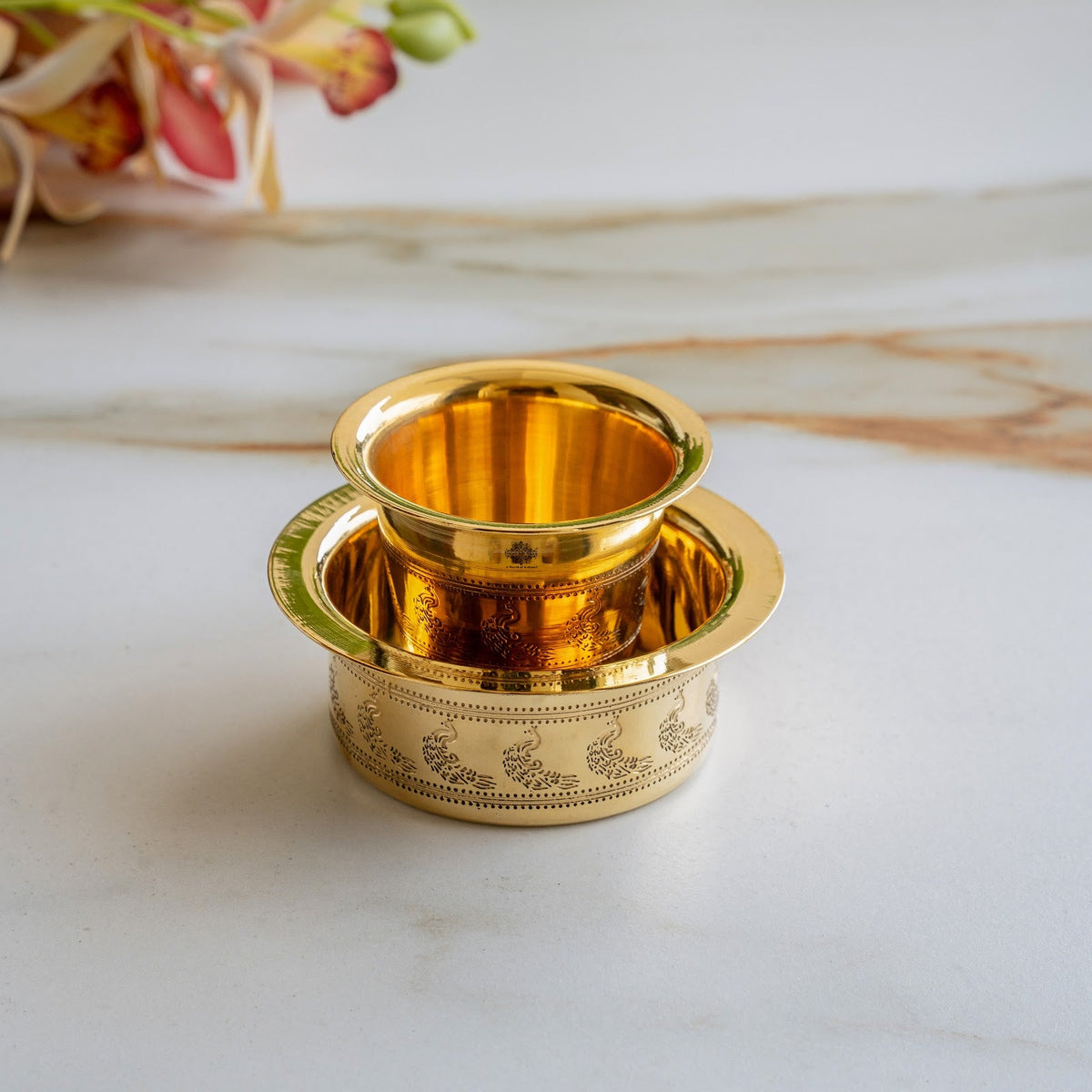 Brass Filter Coffee Dabra Set with Peacock Design