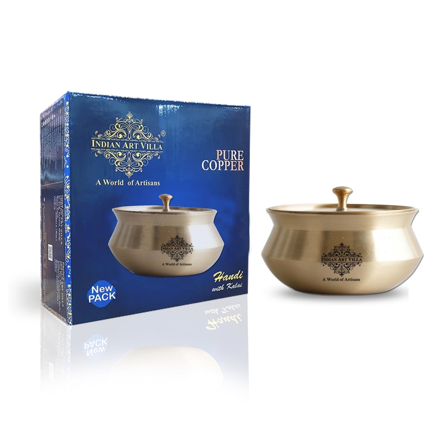 Pure Brass Designer Matt Finished Handi with Lid, Tableware, Serveware, 12cm