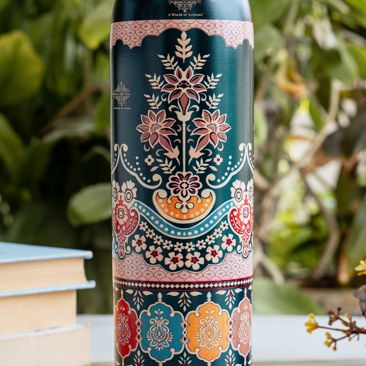 Copper Kalakriti Emerald Bloom Printed Bottle - 1000 ML