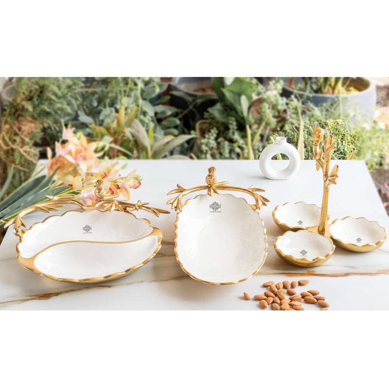Brass Finish Decorative Serving Platter with Bird Design, Serveware for Home Décor, Gifting, and Special Occasions