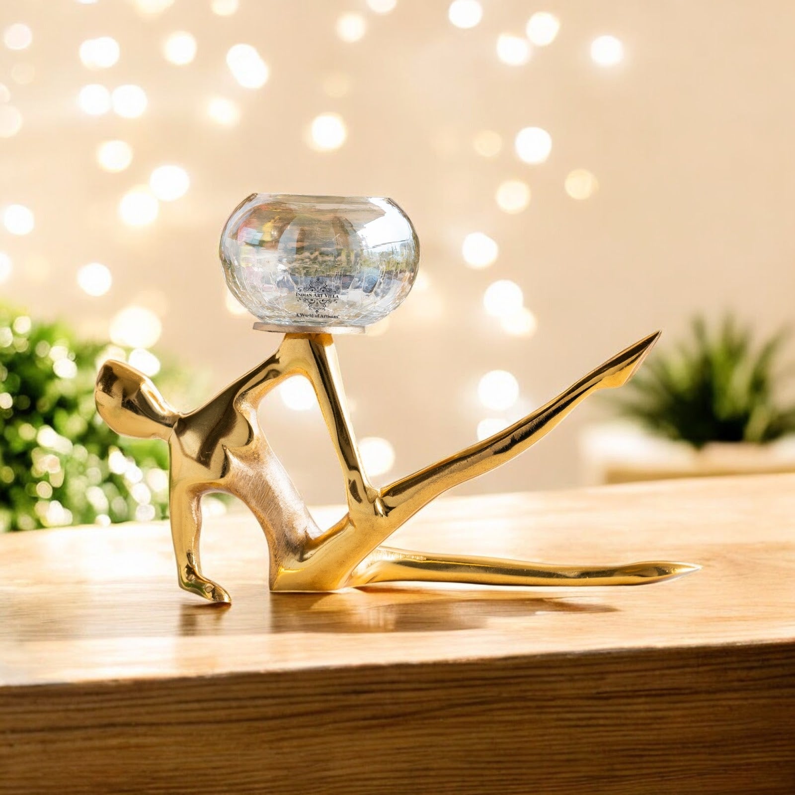 Gold Finish Decorative Candle Holder with Lady Design – Elegant Home Decor Accent, Perfect for Centerpiece