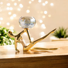 Gold Finish Decorative Candle Holder with Lady Design – Elegant Home Decor Accent, Perfect for Centerpiece