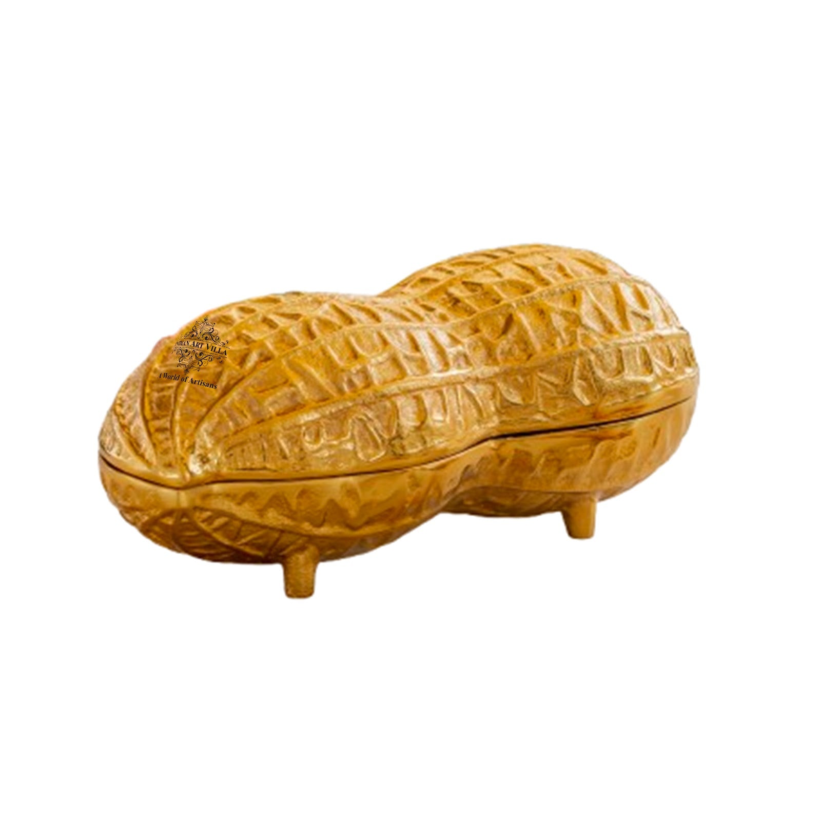 Gold Finish Peanut Design Decorative Box, Unique Storage for Dry Fruits