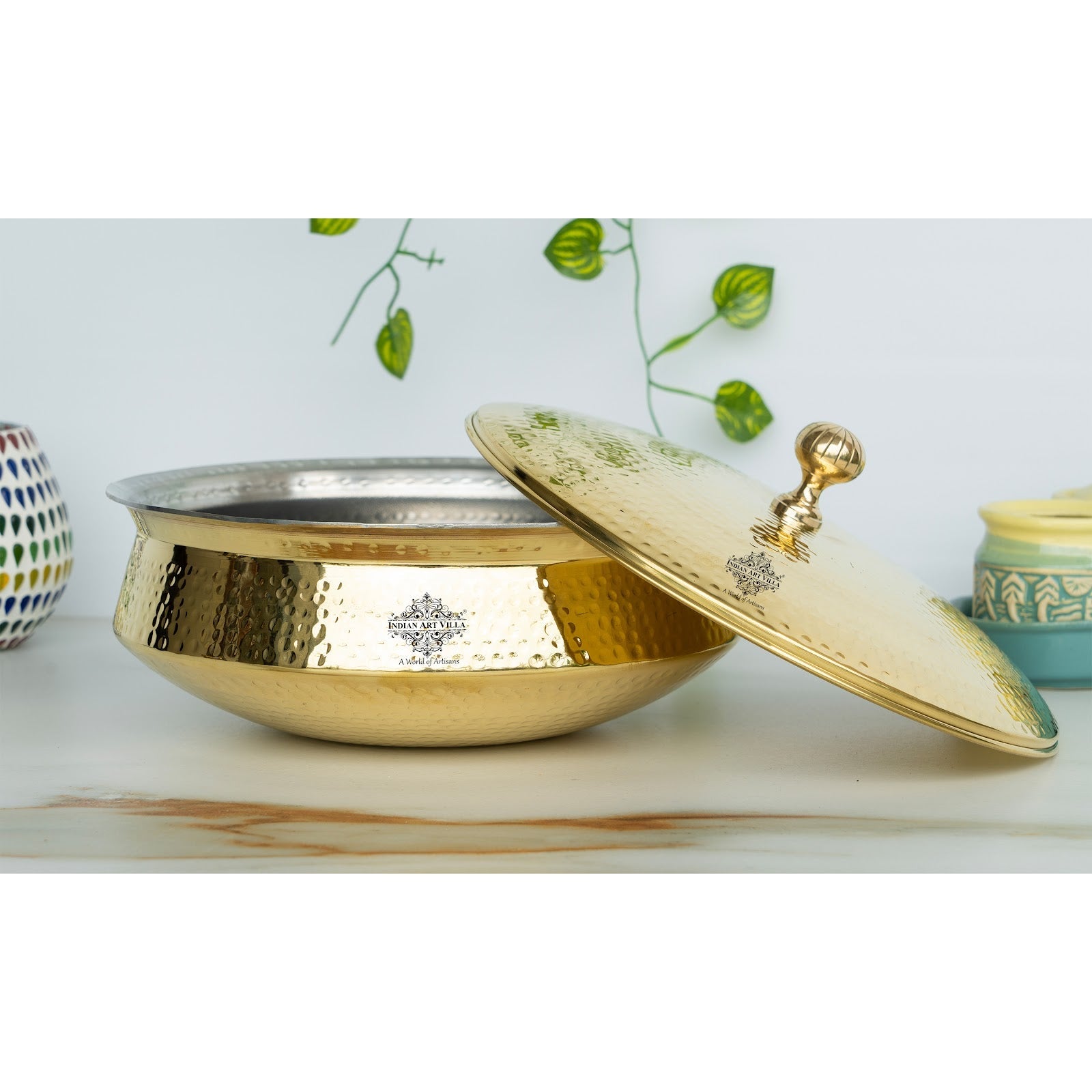 Brass Lagan Handi with Tin Lining & Brass Lid - Indian Art Villa