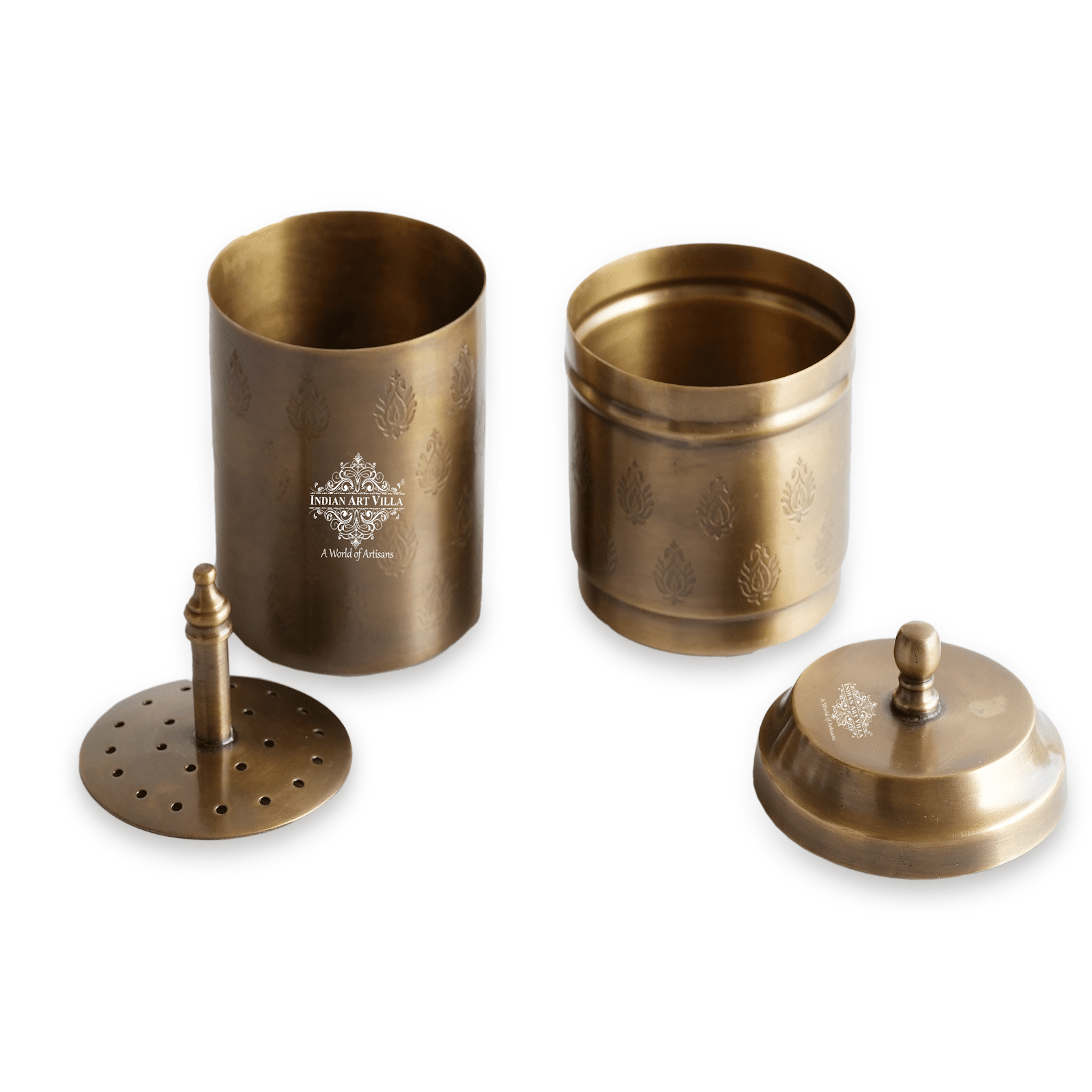 Pure Brass Coffee Filter Antique Dark Finished Embossed Design Medium Size