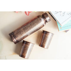 Antique Embossed Copper Bottle Gift Set – Includes 1 Designer Copper Bottle & 2 Matching Glasses | Ideal for Daily Use, Ayurvedic Health Benefits, Office Desk, Home Décor & Festive Gifting-1450 ML