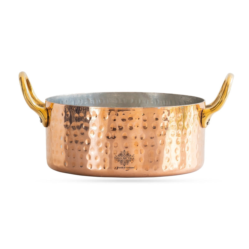 Pure Copper Round Dish With Tin Lining, Hammered Design, Serveware & Tableware