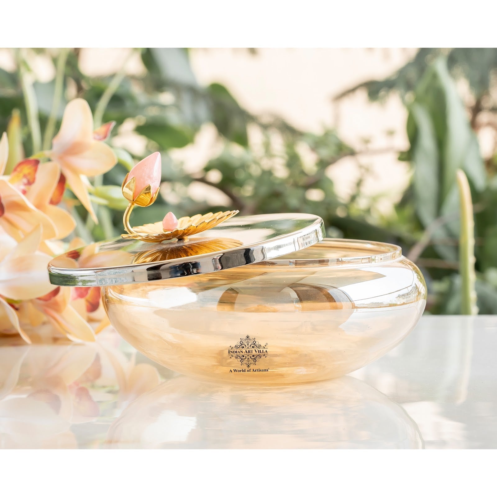 Silver Plated Decorative Bowl with Lotus Bird Flower Design – Elegant Bowl for Table Décor, Serving Snacks, Dry Fruits