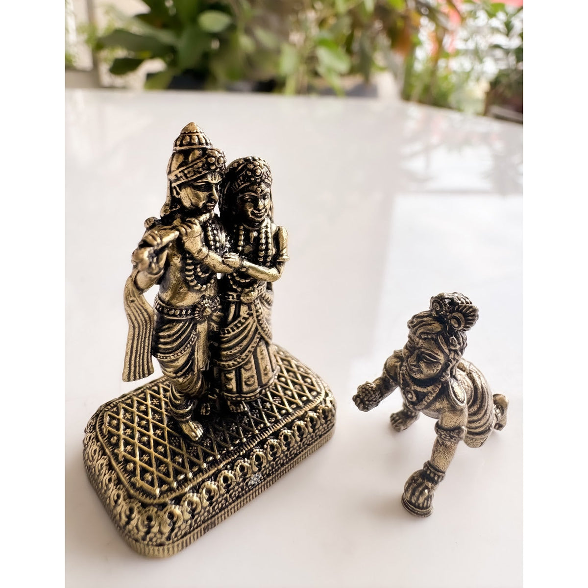 Pure Brass Miniature Radha Krishna With Laddu Gopal Ji Combo